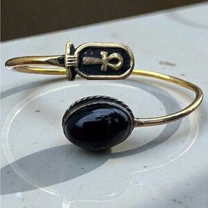 Egyptian Ankh and Black Onyx Copper Cuff Bracelet.